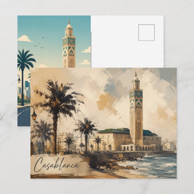 Casablanca Morocco Vector-Hassan 2 mosque Postcard (Front/Back)