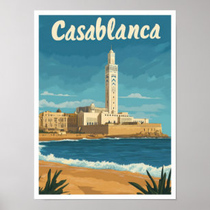 Casablanca Morocco Vintage Travel Illustration Poster
