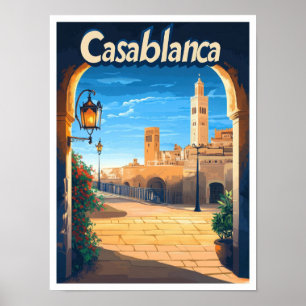 Casablanca Morocco Vintage Travel Illustration Poster