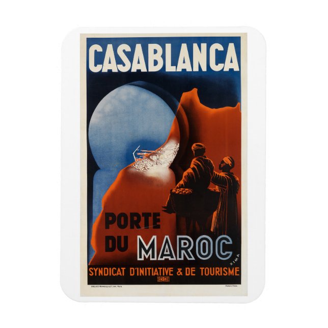 Casablanca Vintage Travel Poster Magnet (Vertical)