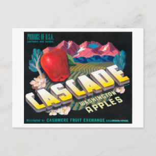 Cascade Apple Label (blue) - Cashmere, WA Postcard