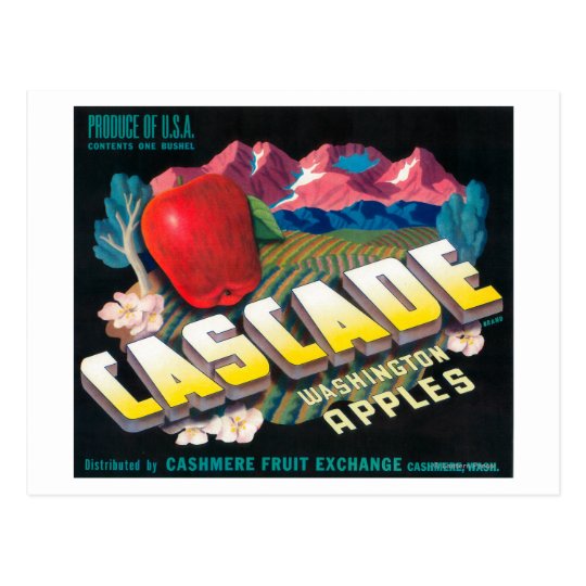 Cascade Apple Label (blue) - Cashmere, WA Postcard