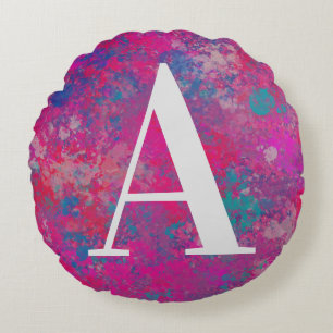 Cascade of Colour Red, Pink and Blues Round Cushion