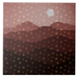 Cascade of Golden Stars over Brown Mountains Ceramic Tile