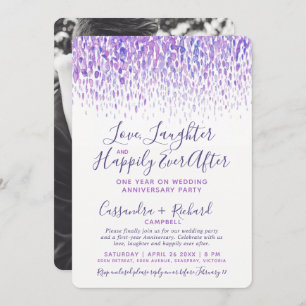 Cascade purple watercolor 1 year on wedding party invitation