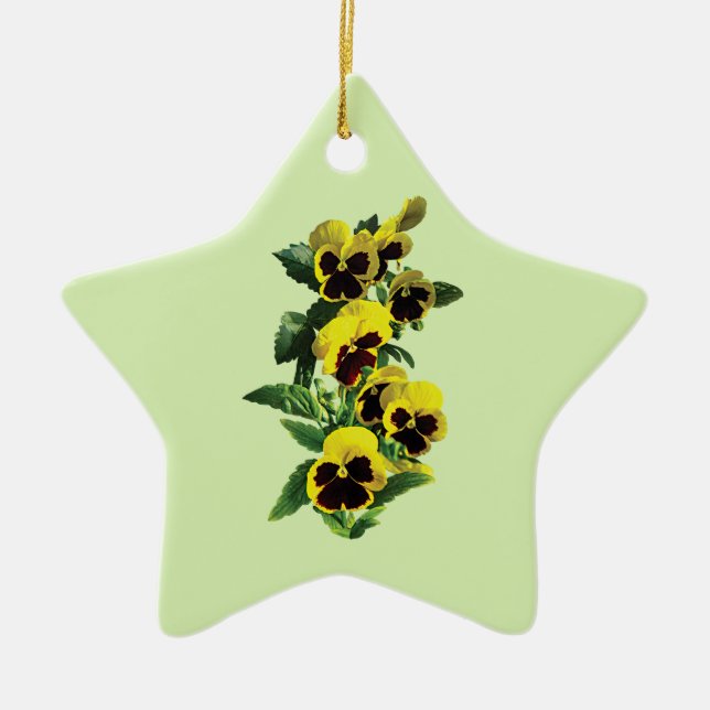 Cascade Yellow Pansies Ceramic Tree Decoration (Front)