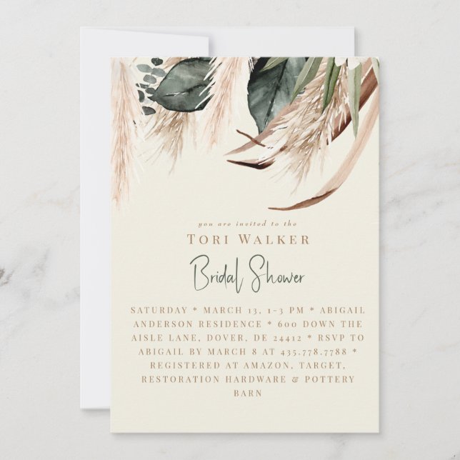 Cascading Boho Ecru  Bridal Shower  Invitation (Front)