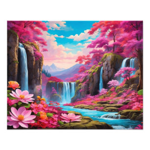 Cascading Dreams: A Waterfall Symphony in Pink Photo Print