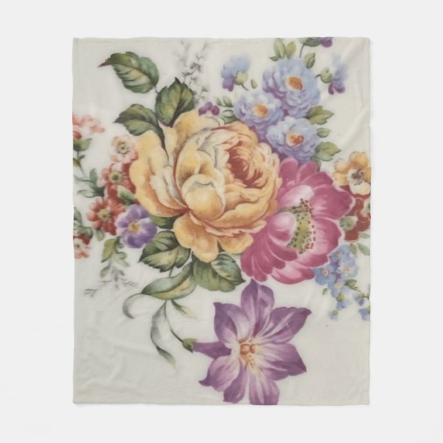 Cascading Elegance: Porcelain-Inspired Floral Flee Fleece Blanket (Front)