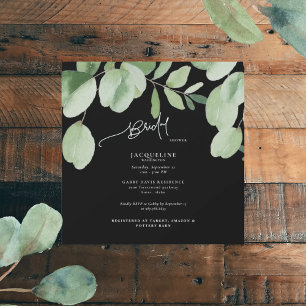 Cascading Eucalyptus Black Bridal Shower Square  Invitation