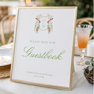 Cascading Floral Monogram Wedding Guestbook Sign