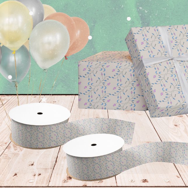 Cascading Flowers Blue and Pink Grosgrain Ribbon (Creator Uploaded)