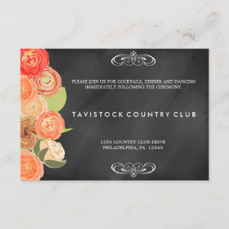 Cascading Flowers ChalkboardWedding Reception Card