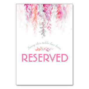 Cascading flowers pink coral watercolor reserved table number