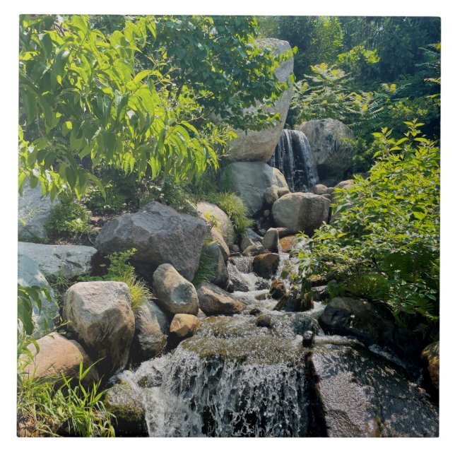 Cascading forest waterfall | forest greenery   ceramic tile (Front)