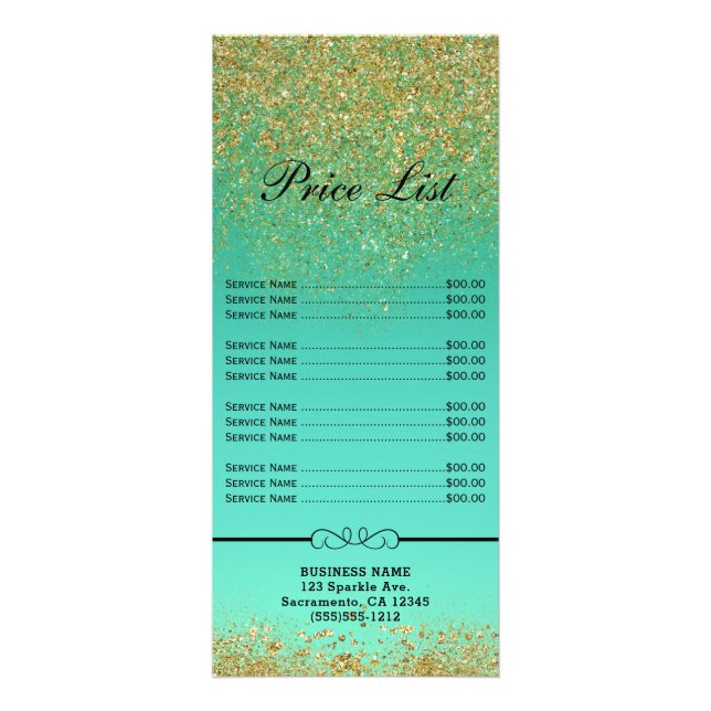 Cascading Gold Glitter  Mermaid Scales Price LIst Rack Card (Front)