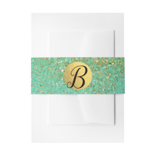 Cascading Gold Glitter & Teal Aqua Glam Party Invitation Belly Band