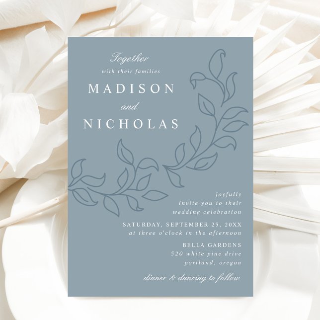 Cascading Leaves Dusty Blue Wedding Invitation (Creator Uploaded)