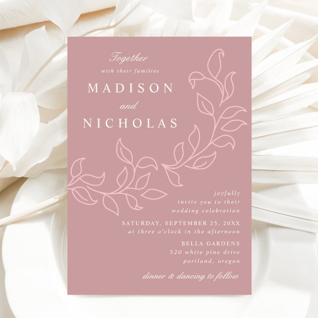 Cascading Leaves Dusty Rose Wedding Invitation (Creator Uploaded)