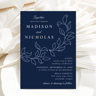 Cascading Leaves Navy Wedding Invitation