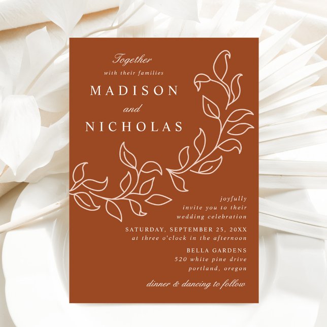 Cascading Leaves Terracotta Wedding Invitation (Creator Uploaded)