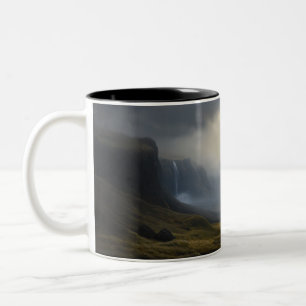 Cascading Light: Mountain Waterfall Landscape Two-Tone Coffee Mug