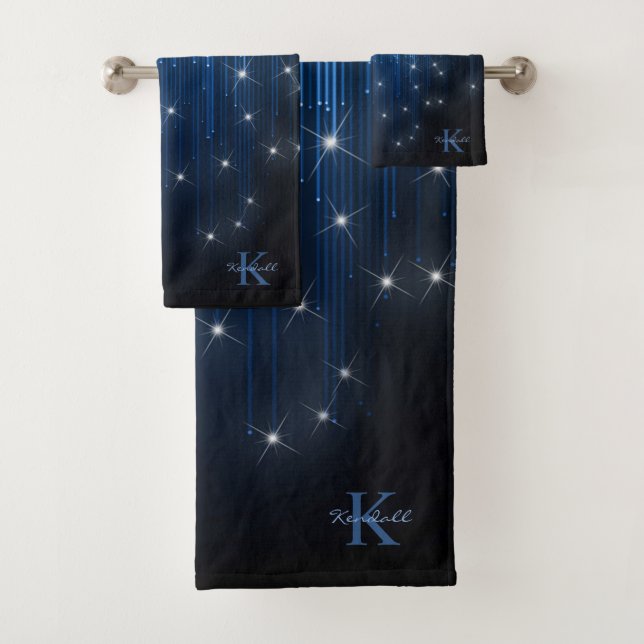 Cascading Lights Monogram Blue ID789 Bath Towel Set (Insitu)