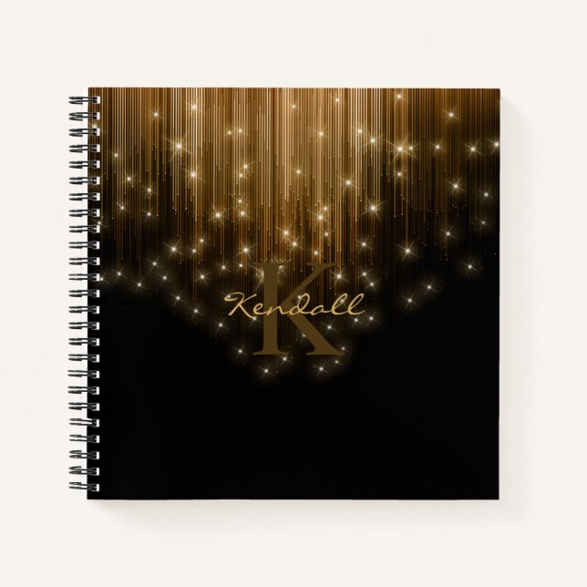 Cascading Lights Monogram Gold ID789 Notebook (Front)