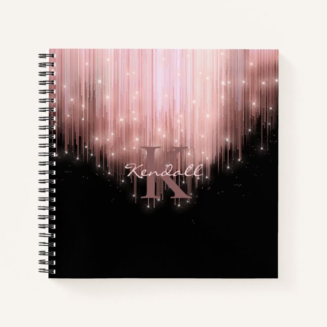 Cascading Lights Monogram Rose Gold ID789 Notebook (Front)