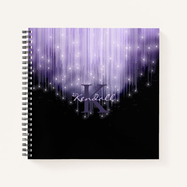 Cascading Lights Monogram Violet ID789 Notebook (Front)