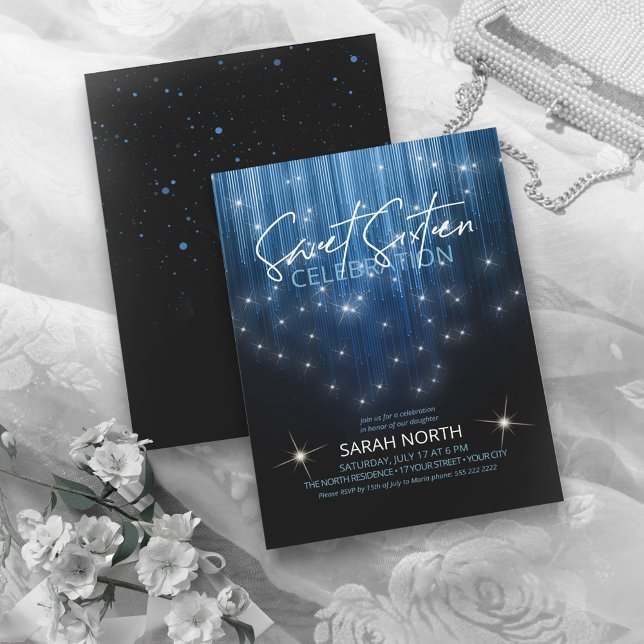 Cascading Lights Sweet 16 Blue ID790 Invitation (Creator Uploaded)