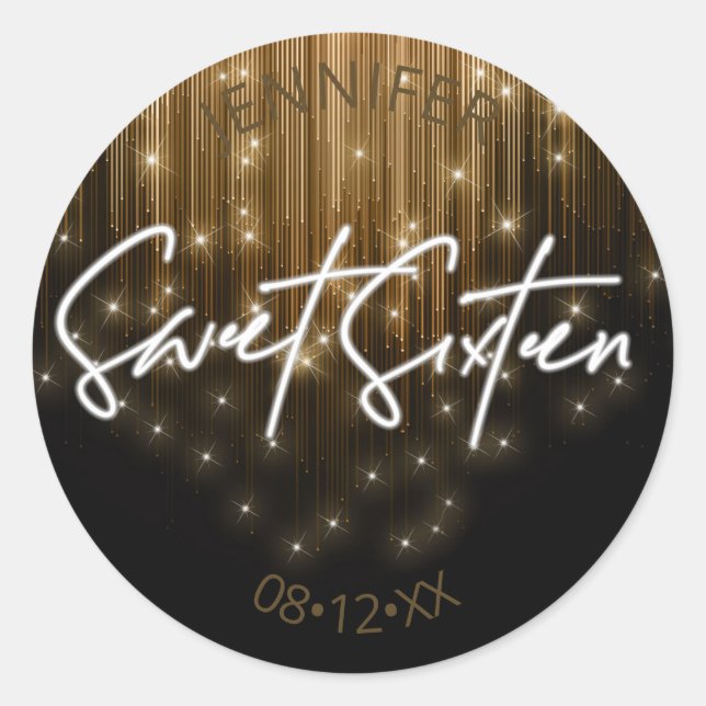 Cascading Lights Sweet 16 Gold ID790 Classic Round Sticker (Front)