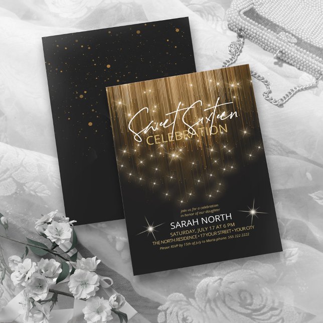 Cascading Lights Sweet 16 Gold ID790 Invitation (Creator Uploaded)
