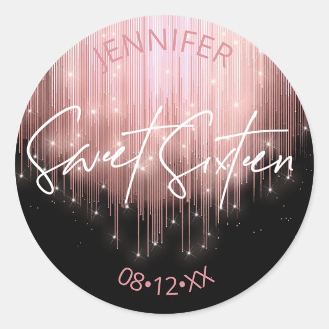 Cascading Lights Sweet 16 Rose Gold ID790 Classic Round Sticker (Front)