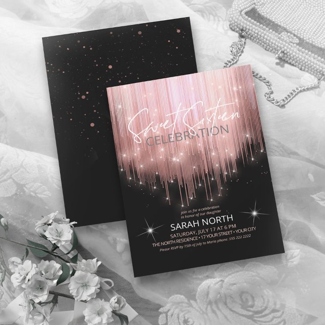 Cascading Lights Sweet 16 Rose Gold ID790 Invitation (Creator Uploaded)