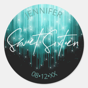Cascading Lights Sweet 16 Teal ID790 Classic Round Sticker