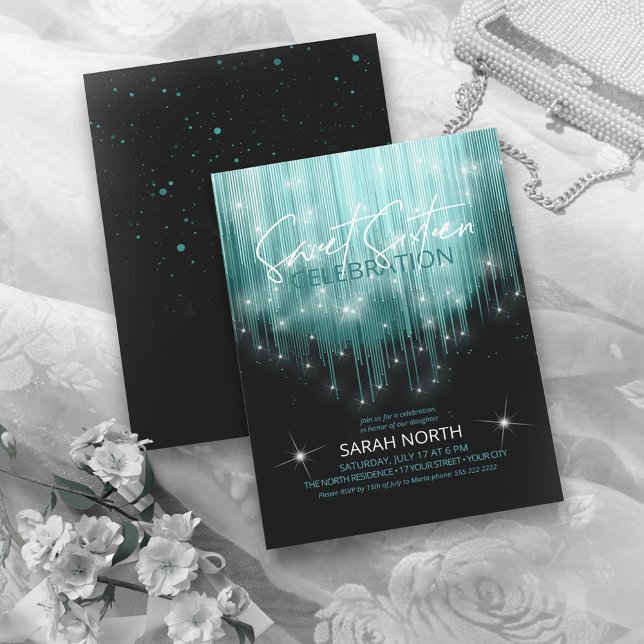 Cascading Lights Sweet 16 Teal ID790 Invitation (Creator Uploaded)