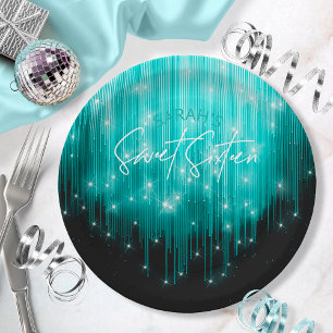 Cascading Lights Sweet 16 Teal ID790 Paper Plate