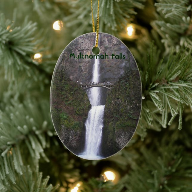 Cascading Multnomah Falls Holiday Ceramic Ornament (Tree)