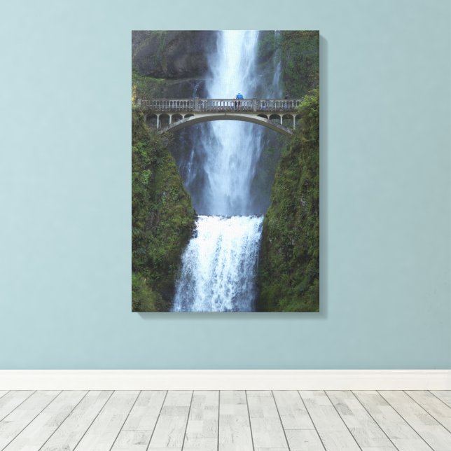 Cascading Multnomah Falls Viewing Bridge Canvas Print (Insitu(Wood Floor))