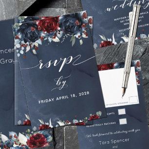 Cascading Peony Burgundy Navy Wedding RSVP