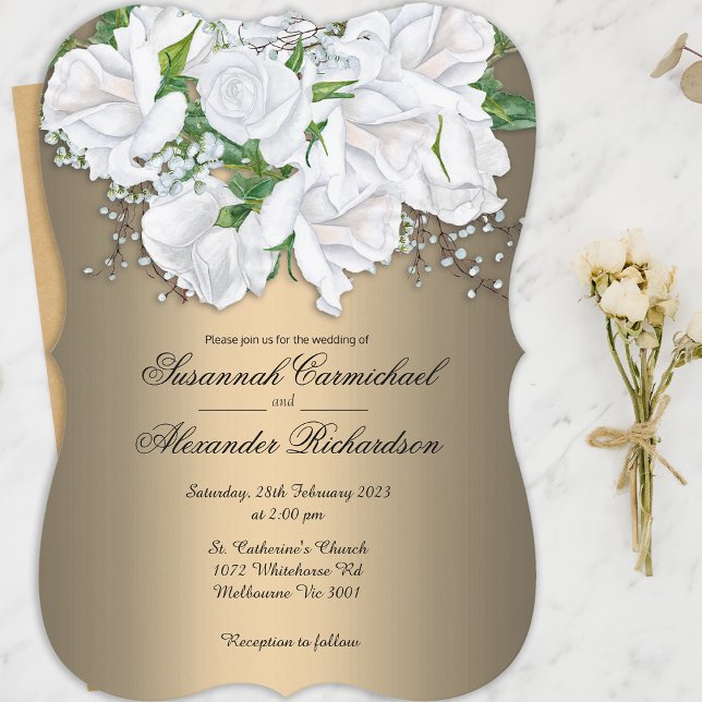 Cascading Roses Elegant Gold Wedding Invitation (Creator Uploaded)