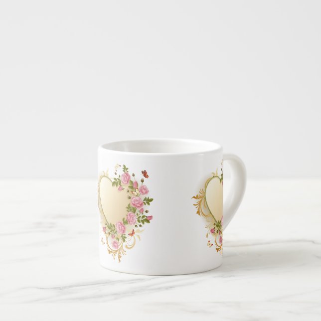 Cascading Roses Gold Heart Espresso Cup (Front Right)