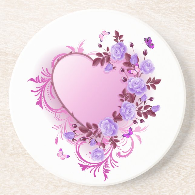 Cascading Roses Lavender Heart Coaster (Front)