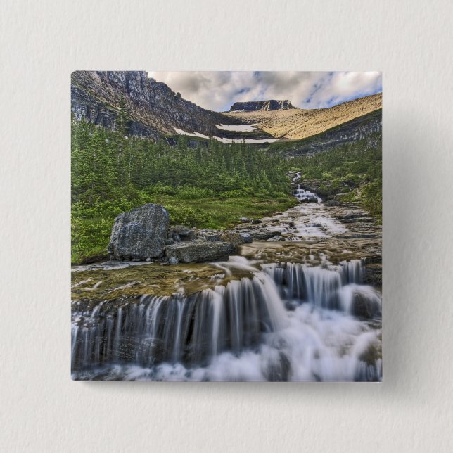 Cascading stream, Glacier National Park, 15 Cm Square Badge (Front)