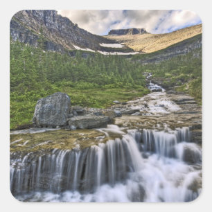 Cascading stream, Glacier National Park, Square Sticker