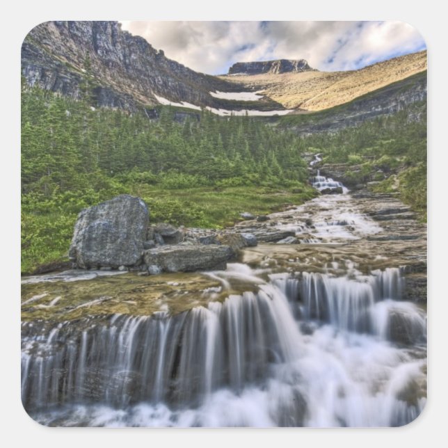Cascading stream, Glacier National Park, Square Sticker (Front)