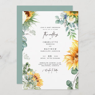 Cascading Sunflower Greenery Bride Parents Sage Invitation