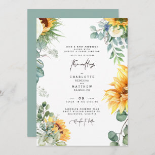 Cascading Sunflower Greenery Sage Wedding Invitati Invitation