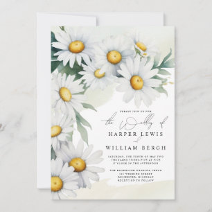 Cascading watercolor daisies qr code wedding invitation